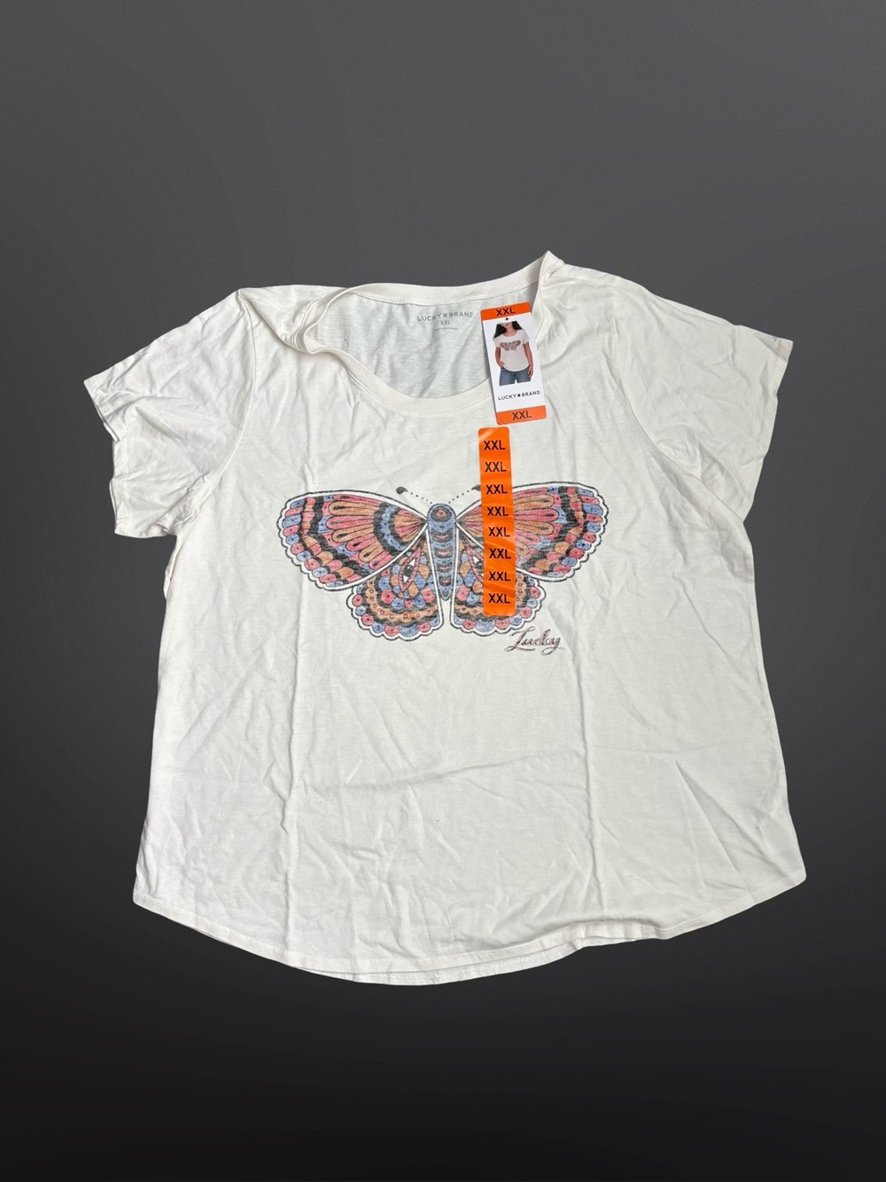 Women's Marshmallow LUCKY BRAND Butterfly Graphic Tee Size XXL.